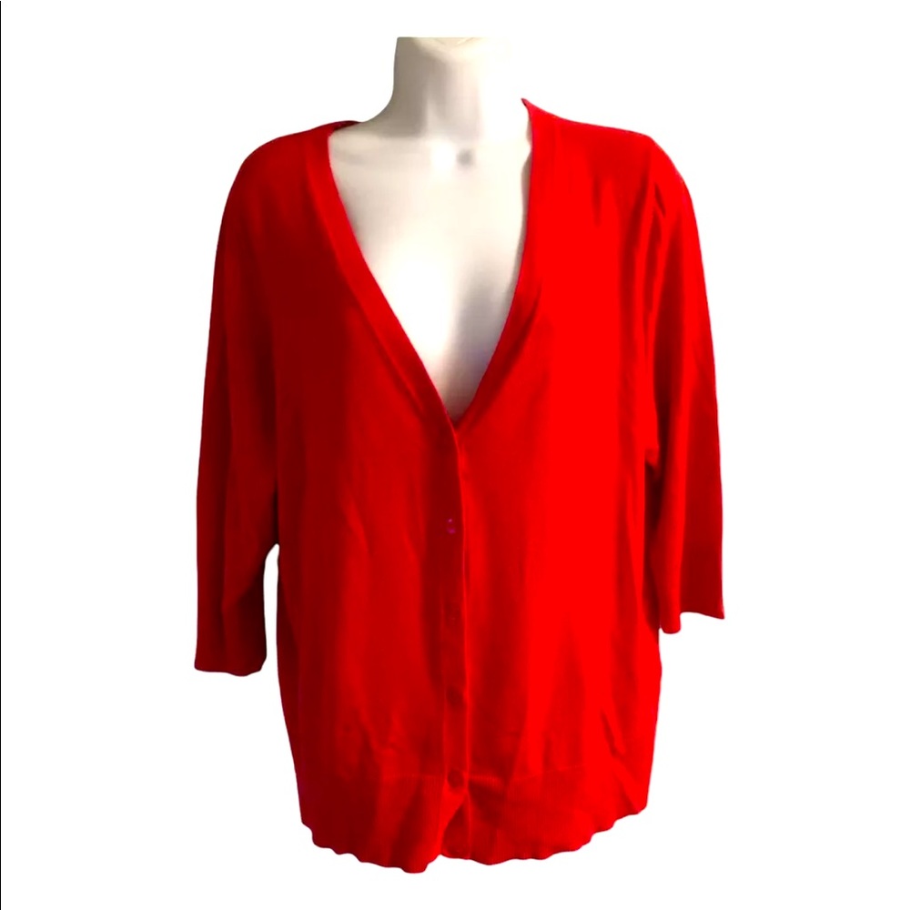 14TH AND UNION Size 1X lightweight cardigan sweater red- soft 3/4 sleeves